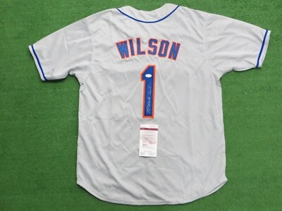 MOOKIE WILSON NY NEW YORK METS SIGNED SEWN BASEBALL JERSEY JSA COA - Image 1 of 4
