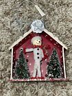 Chenille Pipe Cleaner Christmas Ornament Snowman With Trees Diorama Kitschy