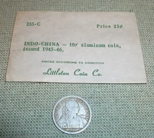 Vintage Littleton Envelope - Indo-China 1945-46 10-Cent Coin - Picture 1 of 2