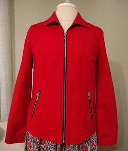 Chico's Damen Größe 0 (S) Reißverschluss Baumwolle Jacke Taschen ungefüttert rot - Bild 1 von 10