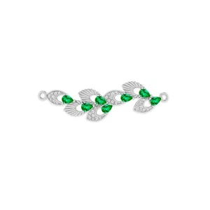 Elegant Lab Grown Emerald & Diamond Sterling Silver Bracelet for gift May #1014 - Picture 1 of 7