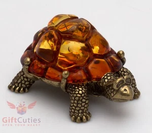 Solid Brass Amber Figurine Tortoise Turtle talisman Totem IronWork - Picture 1 of 8
