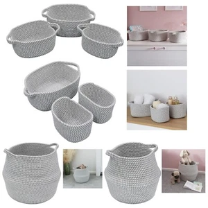 Cotton Rope Storage Baskets Soft Grey & White Tones Bedrooms Playrooms Utility - Picture 1 of 39