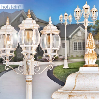 3-flammige Kandelaber Wege Garten Leuchten Laterne weiß/gold Außen Steh Lampen - Bild 1 von 4