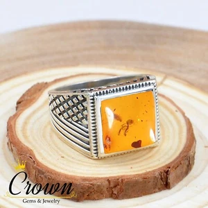 Baltic Amber Square Cut 925 Sterling Silver Mens Ring Jewelry - Size 6-14 - Picture 1 of 3