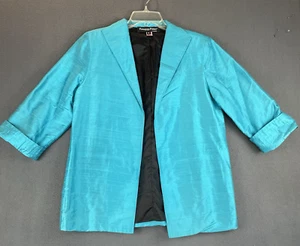 VTG Painted Pony 100% Silk Blazer Sz M Teal Lined 3/4 Sleeve Jacket Open EUC - Picture 1 of 9