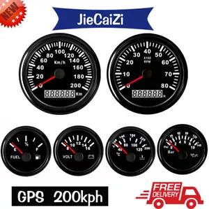 6 gauge set 200kph gps speedometer car tacho fuel temp oil pressure volt red led - Bild 1 von 3