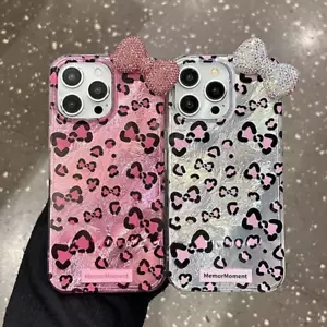 Leopard Print Hello Kitty Mirror Bow Strap Phone Case for Iphone 16 15 14 13 12 - Picture 1 of 18