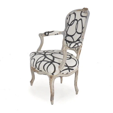 18th Century French Louis XV Period Worn Gray Painted Arm Chair Cover