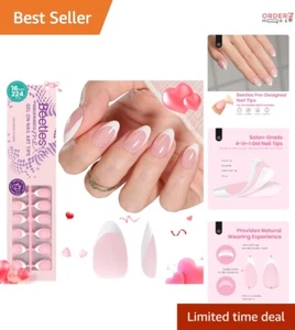 Press On Nails Soft Gel 16 Sizes 224 Pcs Pink French Short Almond DIY Manicure - Picture 1 of 9