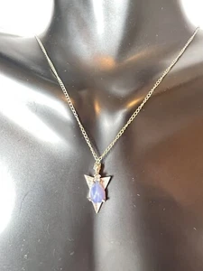 ACO 14k White Gold Purple Star Sapphire Diamond Pendant Necklace 15” 1.9 Grams - Picture 1 of 10