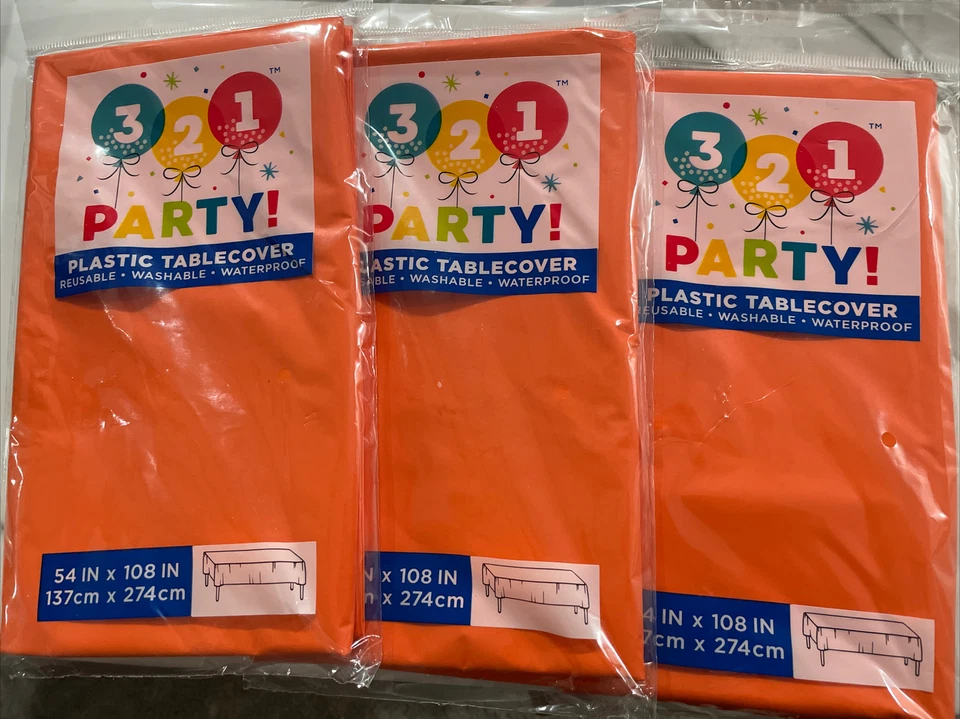 (3) 54" x 108" Plastic Table Cover Birthday Party Supplies Tablecloth ORANGE - Image 1 of 1