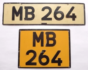 VINTAGE PAAR BRITISH UK / COLONIAL CAR NICENSE PLATE MB 264 1940'S-50'S HILLS - Bild 1 von 6