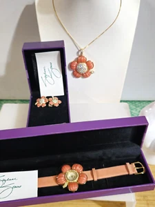 Suzanne Somers Halskette Ohrringe & Uhr Sterlingsilber Zirkonia Blume   - Bild 1 von 23