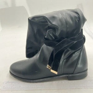 Black Women Side Zipper Knee Boots Round Toe Long Boot Block Low Heel Shoes - Picture 1 of 6