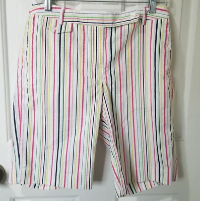Pantalones Cortos de Golf LIZ Para Mujer 6 Bermudas Algodón Elastizado Audra Multi Rayas 10" Entrepierna Foto 1 de 4