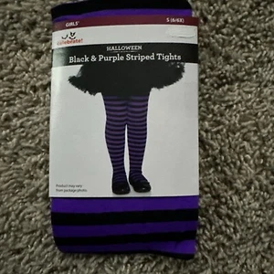 Black & Purple Striped Tight for Children, Girls Size Small (6/6X) - Picture 1 of 4