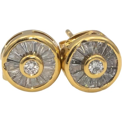 14k Yellow Gold Round & Baguette Cut Diamond Stud Earrings 0.75CT - Image 1 of 4