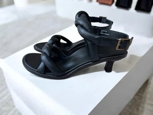 Vionic Angelica Sandals 7 Braided Kitten Heels Black Leather Strappy Open Toe - Picture 1 of 9