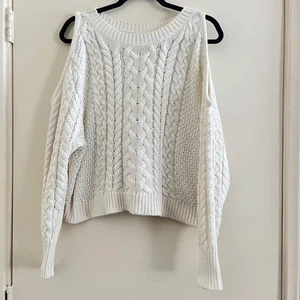 Suéter tejido con cable Fisherman para mujer talla L hombro frío costero boho Y2K cabaña. - Imagen 1 de 8
