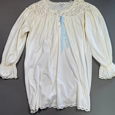 Adonna Cream White Long Sleeve Victorian Nightgown Lace Trim Medium - Image 1 of 3