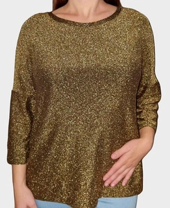  Damen Pullover Gr. 14 Grün 3/4 Arm Gold Glitzer - Bild 1 von 2