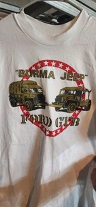 Vintage Burma Jeep Ford Gtb T Shirt Size 2XL Hanes 50/50 Stain Under Left Armpit - Picture 1 of 5