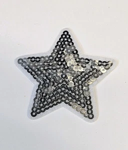 Sequins Silver Star Patch Embroidered Iron On Patches 3" x 3" - Picture 1 of 3