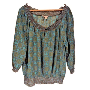 White Stag Women's Teal Green 3/4 Sleeve Blouse Size XXL Semi Sheer Peasant top - Picture 1 of 6