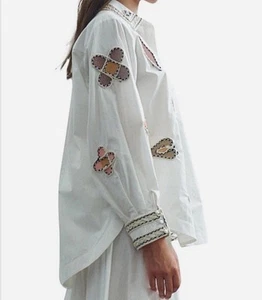Alemais Shirt Size AU 12 /US 8 Spades Embroidered Crisp White Oversized Blouse - Picture 1 of 22