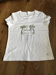 Ladies Short Sleeve Tshirt by Dash Size 10, Beach Pattern On Front - Picture 1 of 6