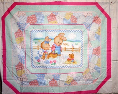 PATCHWORK PICNIC CRIB QUILT PANEL FROM SPRINGS - 100% COTTON FABRIC - Image 1 of 4