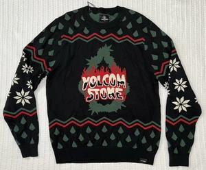 NWT VOLCOM STONE HOLI-DAZED Ugly Christmas Black Sweater Mens MD 21” X 28” - Picture 1 of 8