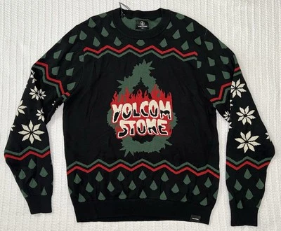 NWT VOLCOM STONE HOLI-DAZED Ugly Christmas Black Sweater Mens MD 21” X 28” - Image 1 of 4