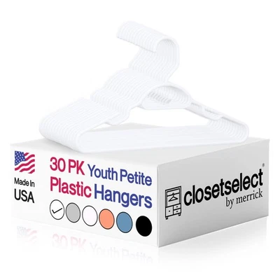 Pack de 30 perchas de plástico pequeñas blancas para jóvenes para ropa infantil tallas 8 a 12 Foto 1 de 4