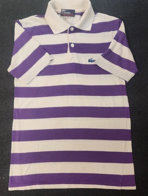 Vintage IZOD Lacoste JG Kids 18 Blue Croc Purple White Stripe Polo Made in Japan - Image 1 of 4