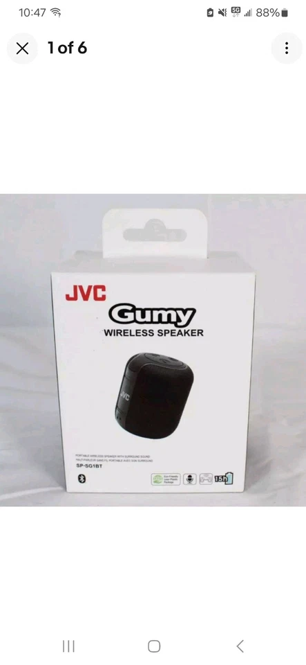 JVC Portable Gumy Wireless Speaker w/ Surround Sound, Bluetooth 5.3 Lightweight - Image 1 of 1