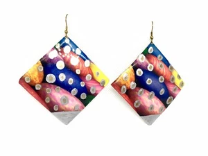 Women Handmade Painted Brass Dandle Drop Earrings Multi-color - Picture 1 of 2