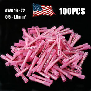 100Pcs 22-16AWG Red Heat Shrink Wire Butt Connectors Waterproof Splice Terminals