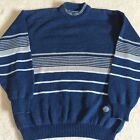Vintage blau Willi's Pullover Herren groß blau gestreift Baumwolle Leinen Dänemark *
