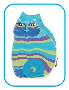 Bolso Monedero Laurel Burch Gato Turquesa ~ Cremallera ~ LB8053C Lona 3.5"x2"x4.75" - Imagen 1 de 1