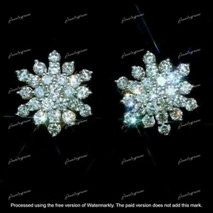 3Ct Round Cut Lab-Created Diamond Cluster Stud Earring 14K White Gold Plated - Picture 1 of 3