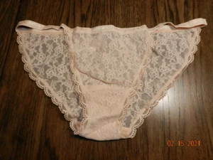 VTG Victoria Secret Signature Waistband STRING Lace bikini Panty Sissy XL beige - Picture 1 of 3