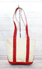 Vintage LL Bean Boat & Tote Cream Canvas Red Trim Zip Top Shoulder Tote Bag