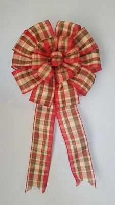 Red/Green Plaid Large Wired Ribbon Bow #2 - Image 1 of 4