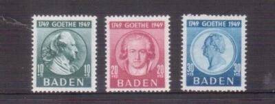 GERMANY Baden 1949 Goethe set MLH - Image 1 of 2