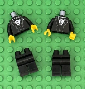 Lego 2 Black Suit / Tuxedo Jacket W/ Bow Tie And Silver Buttons And 2 Black Legs - Picture 1 of 2