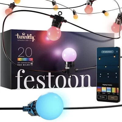 Twinkly Festoon Gen 2 App Controlled 20 LED Smart 10m Garden String Wire Lights - Image 1 of 4