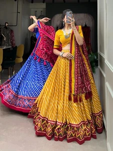 Laheriya lehenga choli Tussar silk lengha Chaniya Choli Patola Ghaghra Choli - Picture 1 of 9