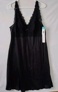 New Shadowline Lingerie Nightgown Black Lace Bodice Short Womens Sz 46 Scalloped - Picture 1 of 14